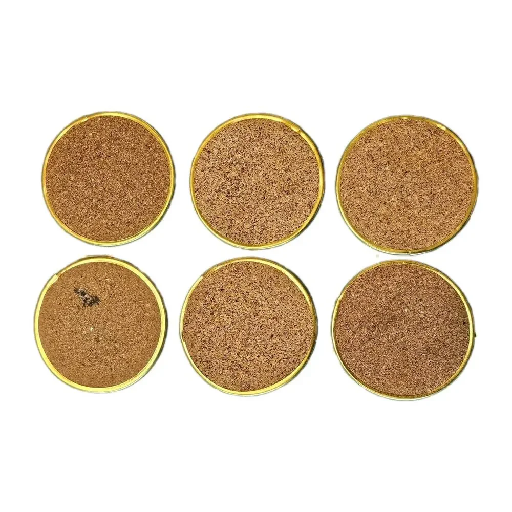 Vintage Capiz Shell Coasters Brass Trim Set of 6 Round Mother of Pearl MCM